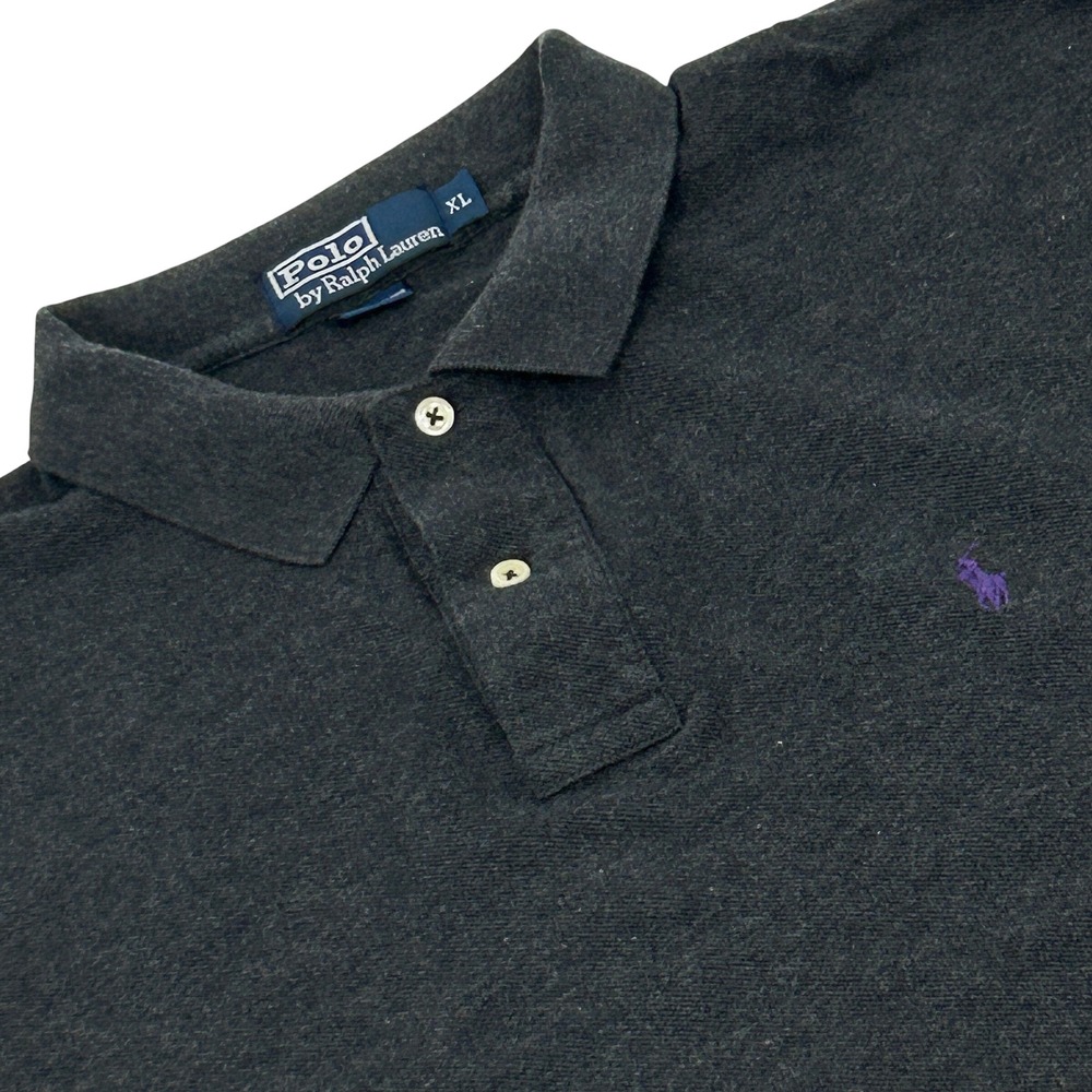 Polo by Ralph Lauren Polo Shirt Men XL Gray Long Sleeve Cotton Purple Pony Logo